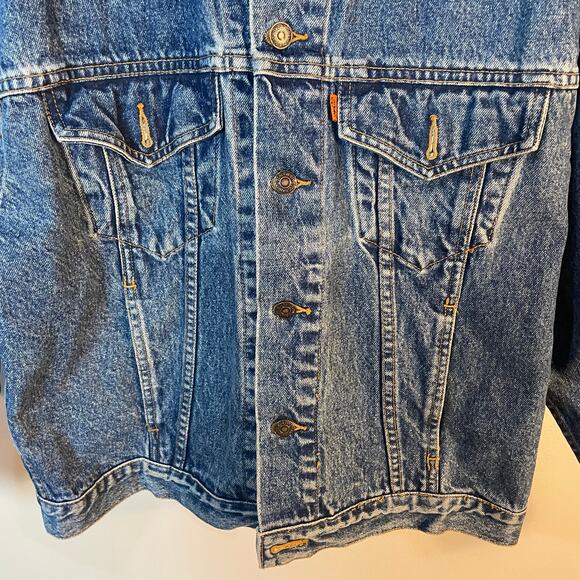 Levi Strauss Vintage Trucker Jacket Orange Tag Rigid Denim Jacket Men's Small - Picture 3 of 11